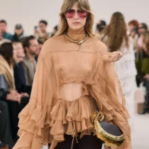 See by Chloe black ruffled 3/4 sleeve crepe-like boat neck blouse, size 4-EU 34 - Picture 10 of 11